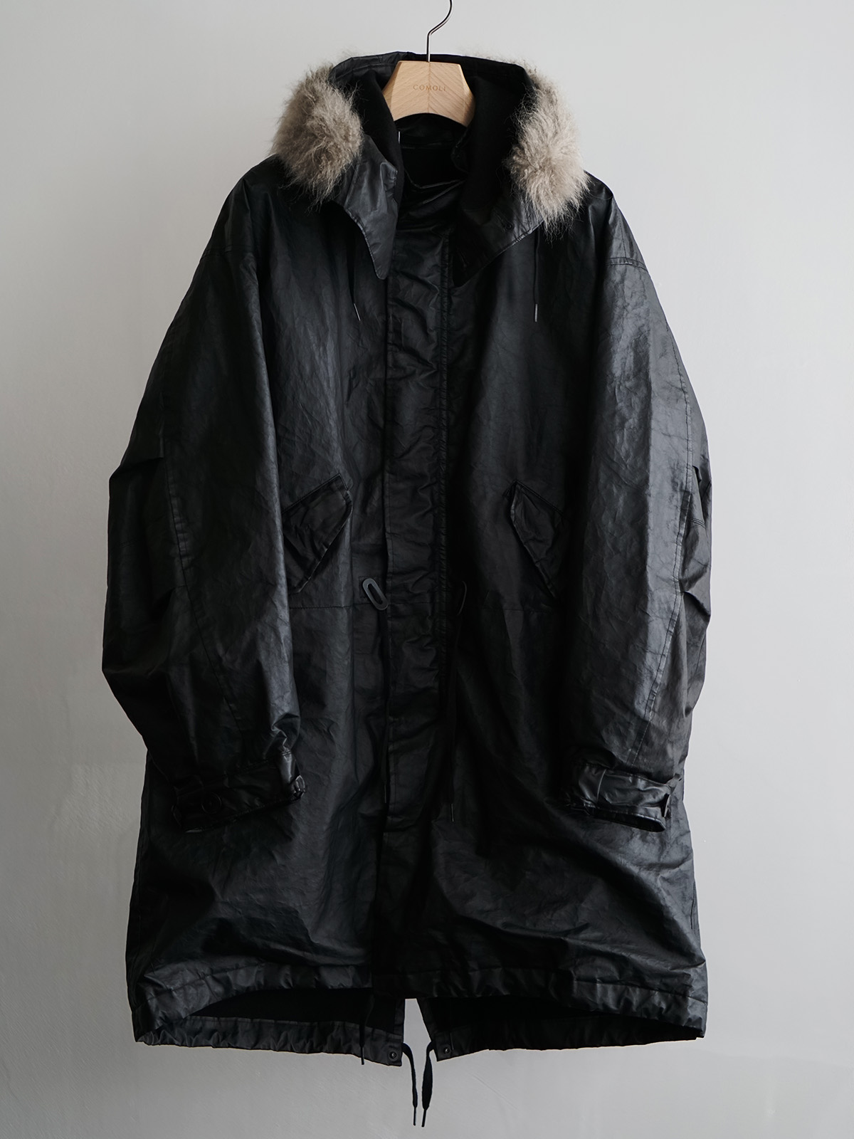 paper leather military hooded coat c1